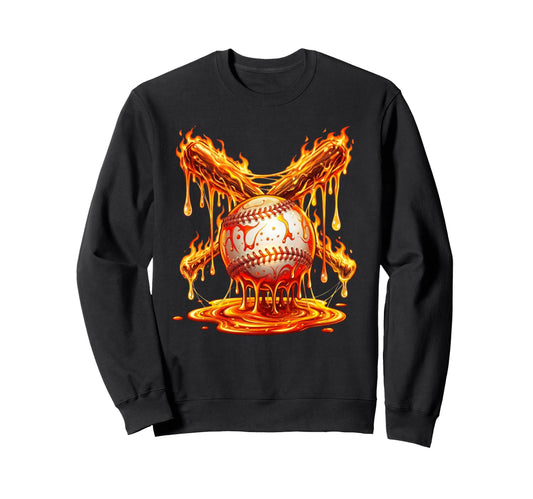 Baseball Drip Bats Flames Melting Sweatshirt - Custom Art Print Men Women - T-Shirt, Sweatshirt, Hoodie