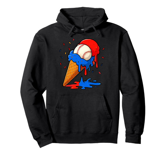 Baseball And Ice Cream Fun Playful Hoodie - Graphic Print Unisex - T-Shirt, Sweatshirt, Hoodie