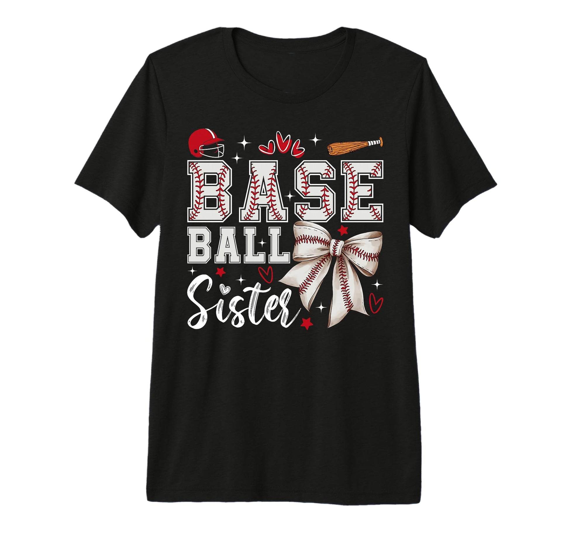 Baseball Sister Coquette Bow Sport T-Shirt - Custom Art Print Men Women - T-Shirt, Sweatshirt, Hoodie