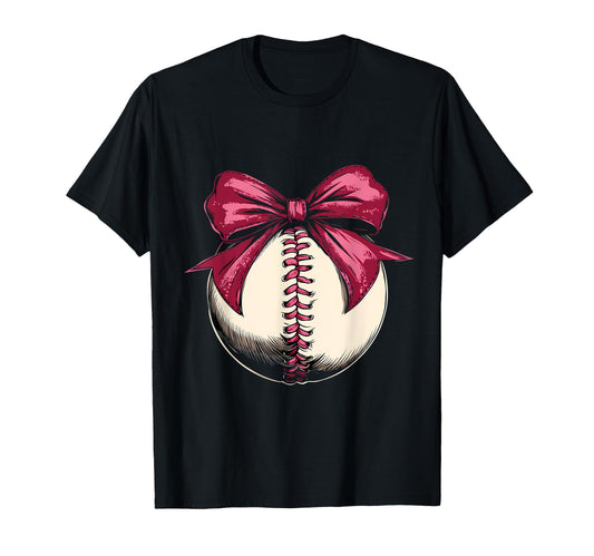 Baseball Coquette Bow Baseball Mom T-Shirt - Casual Everyday Wear Men Women - T-Shirt, Sweatshirt, Hoodie