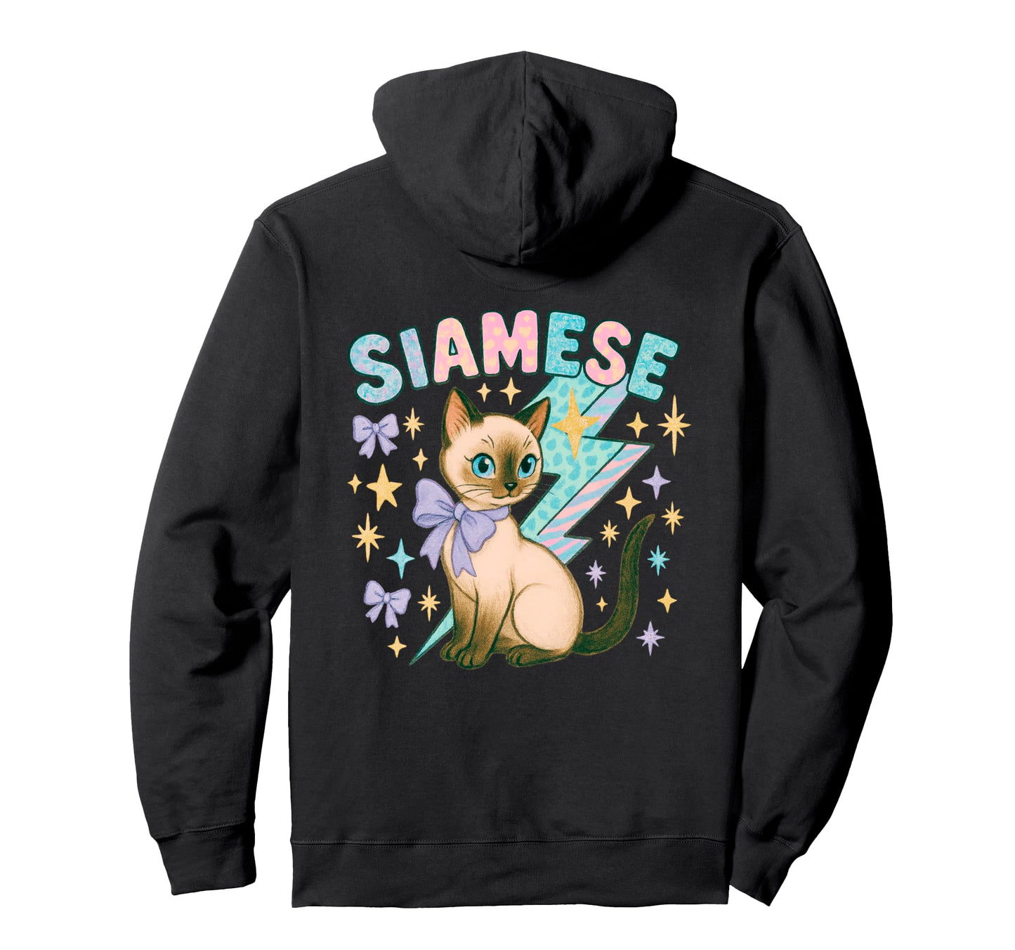 Siamese Cat Y2K Pastel Bolt Stars Hoodie - Fun Novelty Design Men Women - T-Shirt, Sweatshirt, Hoodie
