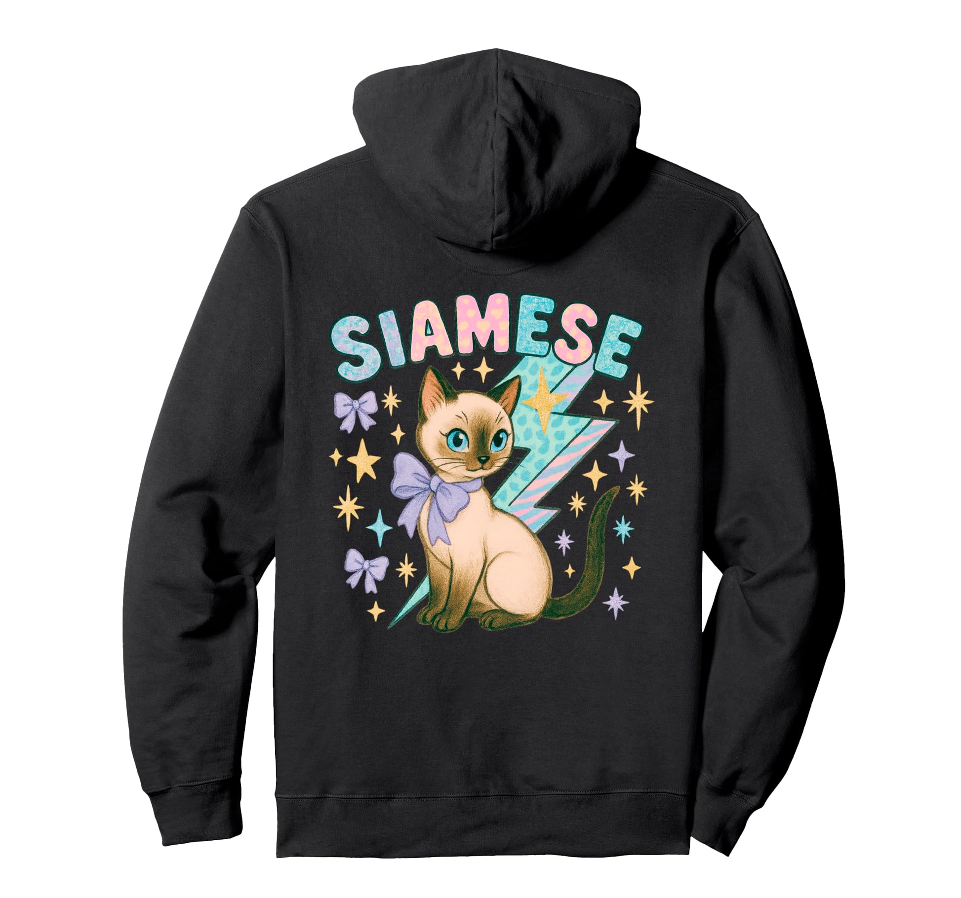 Siamese Cat Y2K Pastel Bolt Stars Hoodie - Fun Novelty Design Men Women - T-Shirt, Sweatshirt, Hoodie