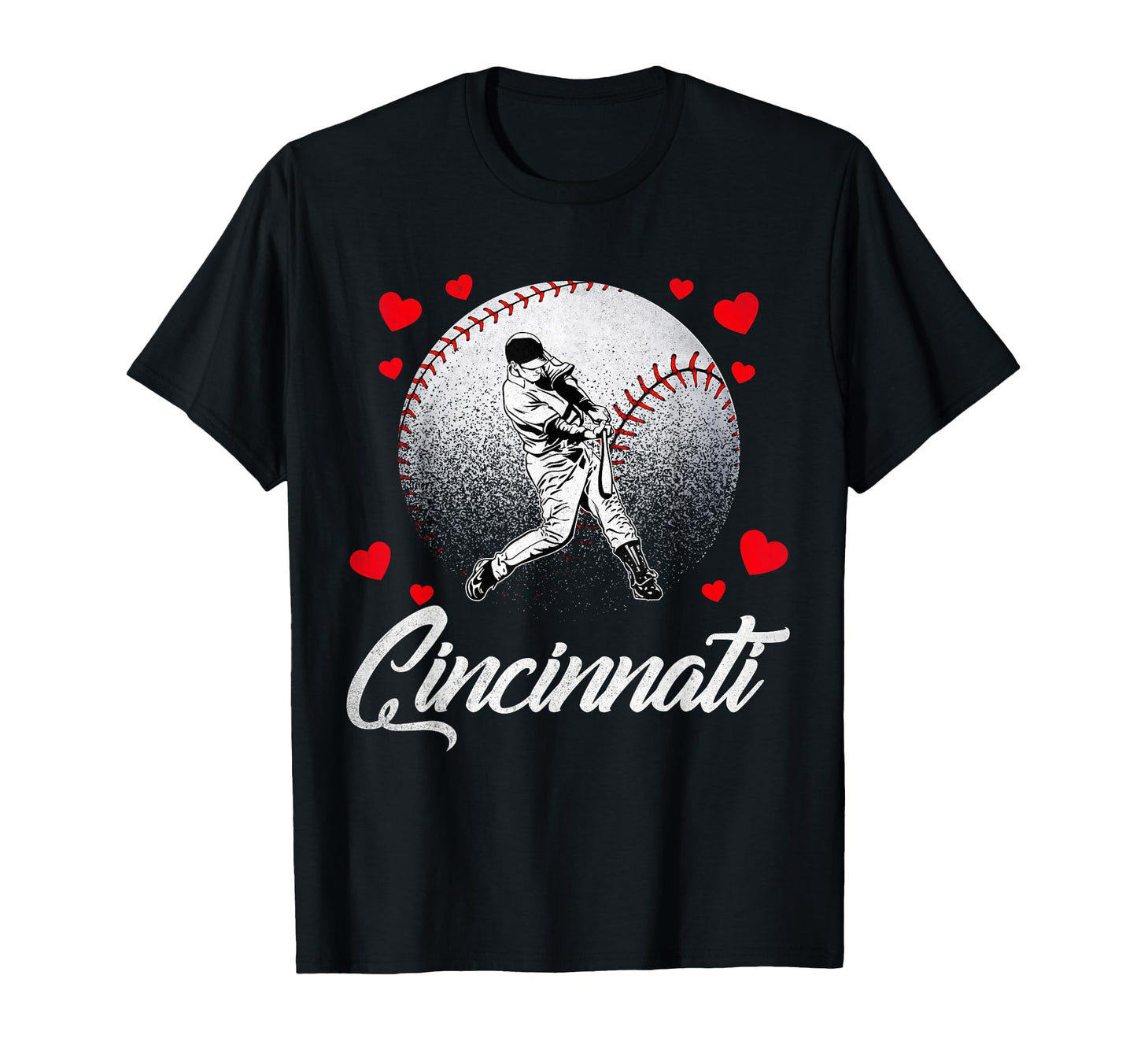 Cincinnati Baseball Heart Distressed T-Shirt - Minimalist Print for Adults - T-Shirt, Sweatshirt, Hoodie