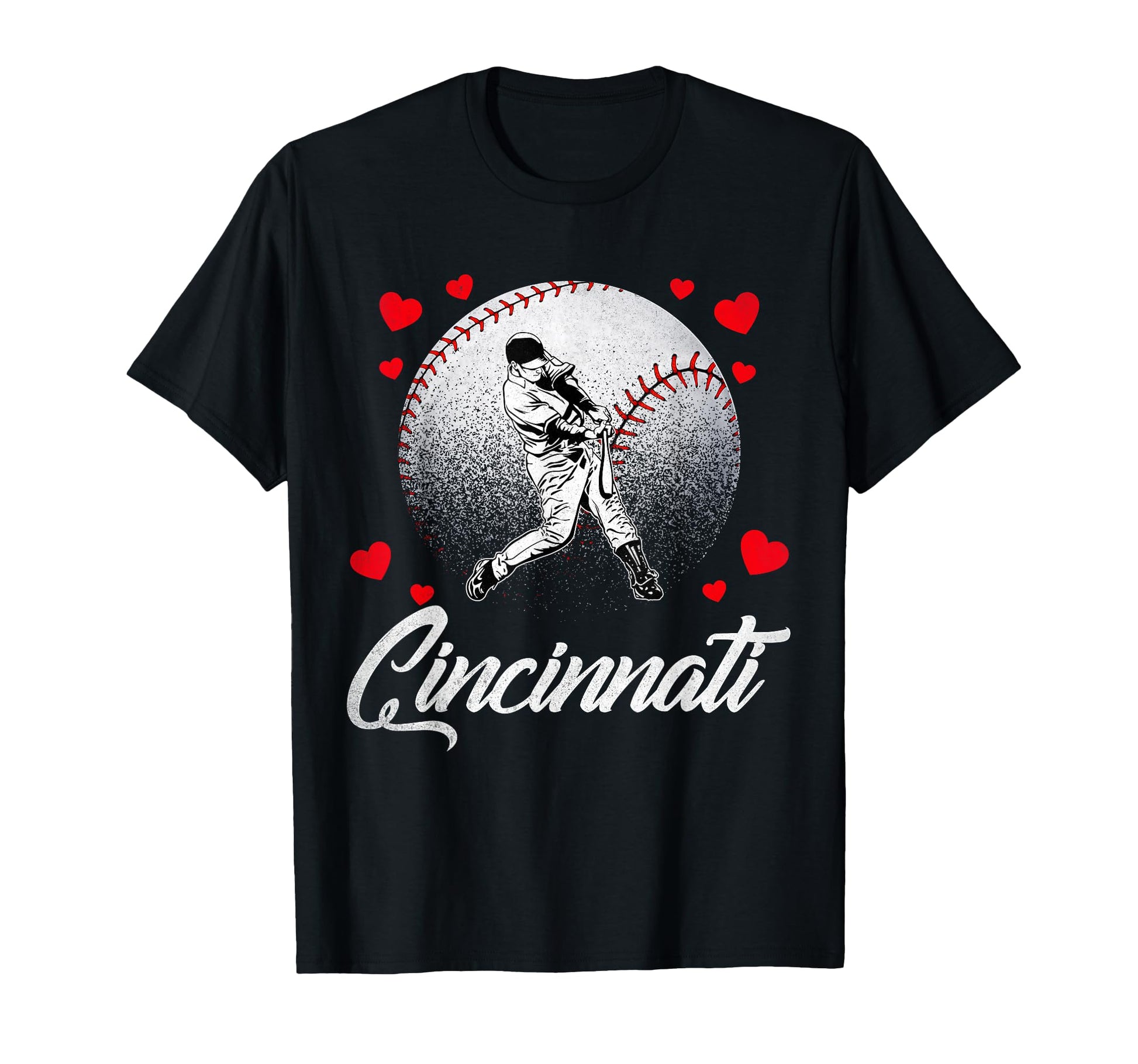 Cincinnati Baseball Heart Distressed T-Shirt - Minimalist Print for Adults - T-Shirt, Sweatshirt, Hoodie