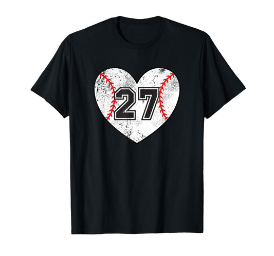 Baseball Heart Player 27 Baseball Mom T-Shirt - Custom Art Print Men Women - T-Shirt, Sweatshirt, Hoodie
