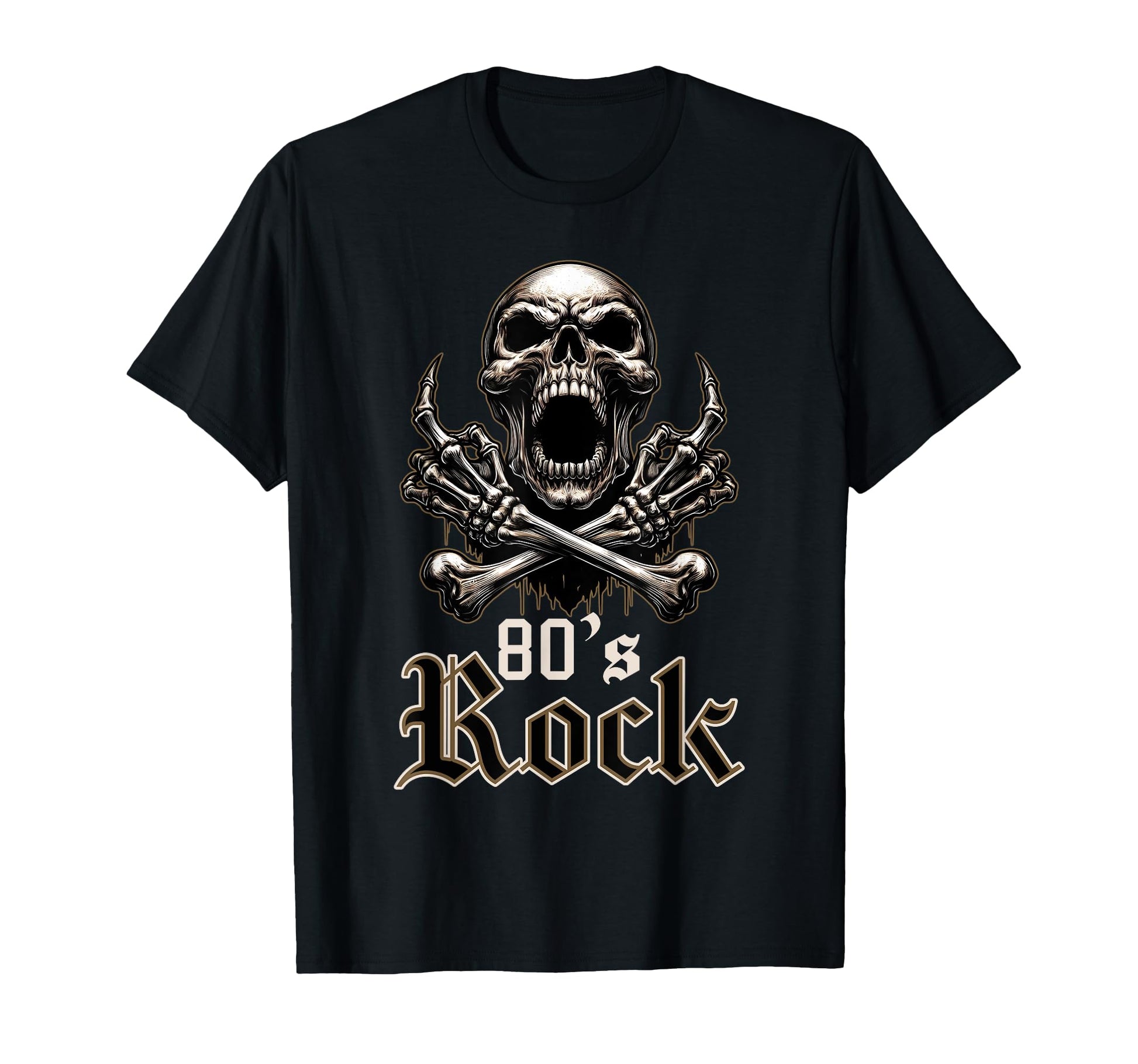 80S Rock Skeleton Artwork Music Lovers T-Shirt - Custom Art Print Men Women - T-Shirt, Sweatshirt, Hoodie