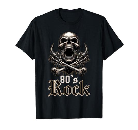 80S Rock Skeleton Artwork Music Lovers T-Shirt - Custom Art Print Men Women - T-Shirt, Sweatshirt, Hoodie