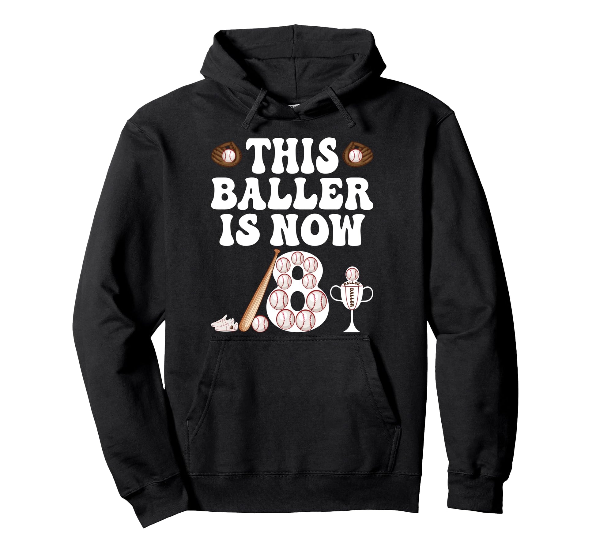Baseball Themed 8Th Birthday This Hoodie - Novelty Apparel for Adults - T-Shirt, Sweatshirt, Hoodie