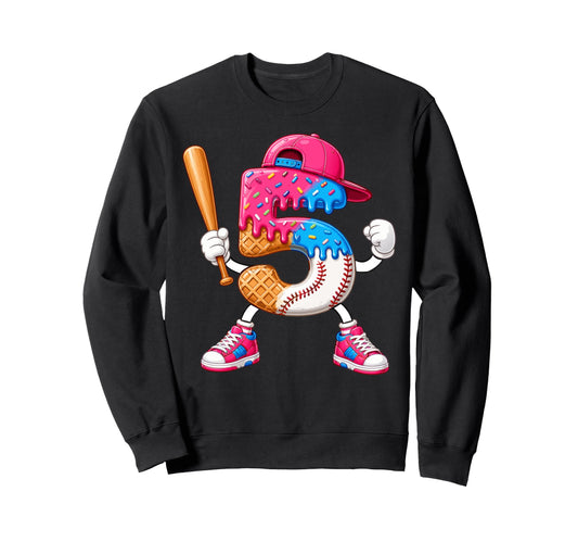 Baseball 5Th Birthday 5 Years Old Ice Sweatshirt - Streetwear Style Unisex - T-Shirt, Sweatshirt, Hoodie
