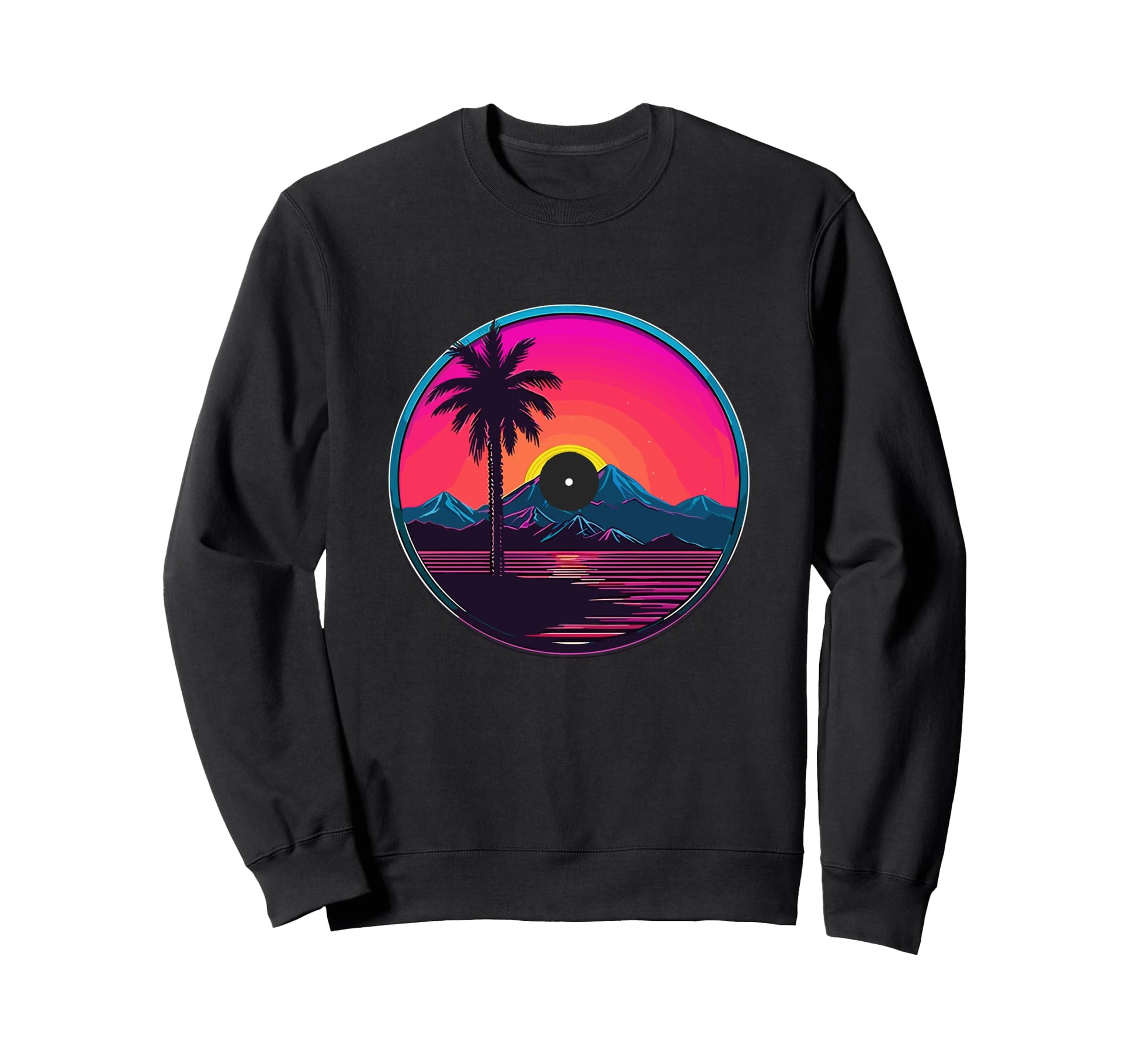 Palm Tree Vinyl Record Vaporwave Sweatshirt - Minimalist Print for Adults - T-Shirt, Sweatshirt, Hoodie