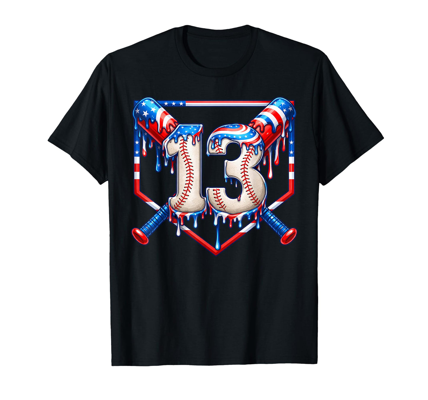 13Th Birthday Baseball Drip Usa Flag T-Shirt - Custom Art Print for Adults - T-Shirt, Sweatshirt, Hoodie
