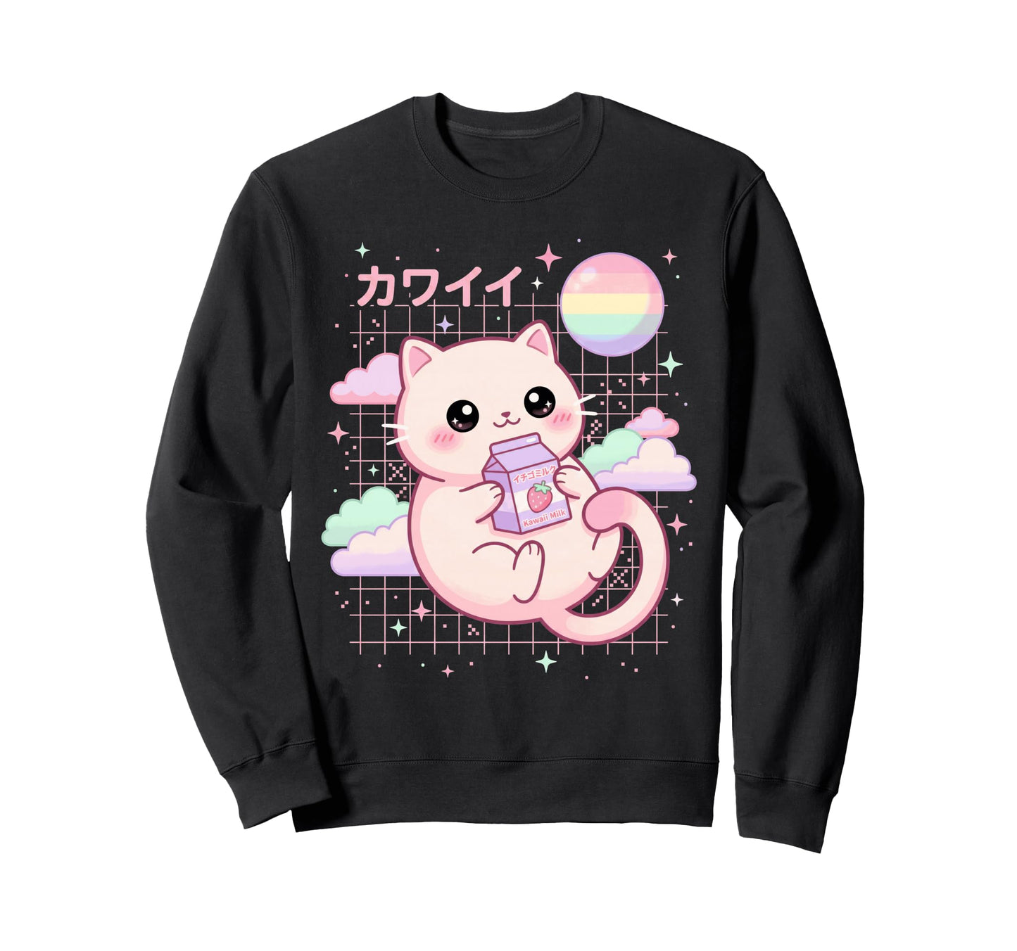 Cat Strawberry Milk Anime 90S Sweatshirt - Streetwear Style Men Women - T-Shirt, Sweatshirt, Hoodie