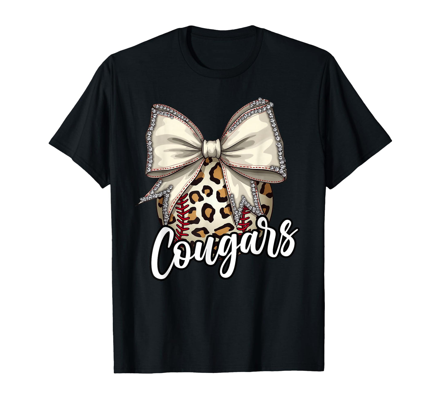 Cougars Baseball Mom Leopard Coquette T-Shirt - Custom Art Print Men Women - T-Shirt, Sweatshirt, Hoodie