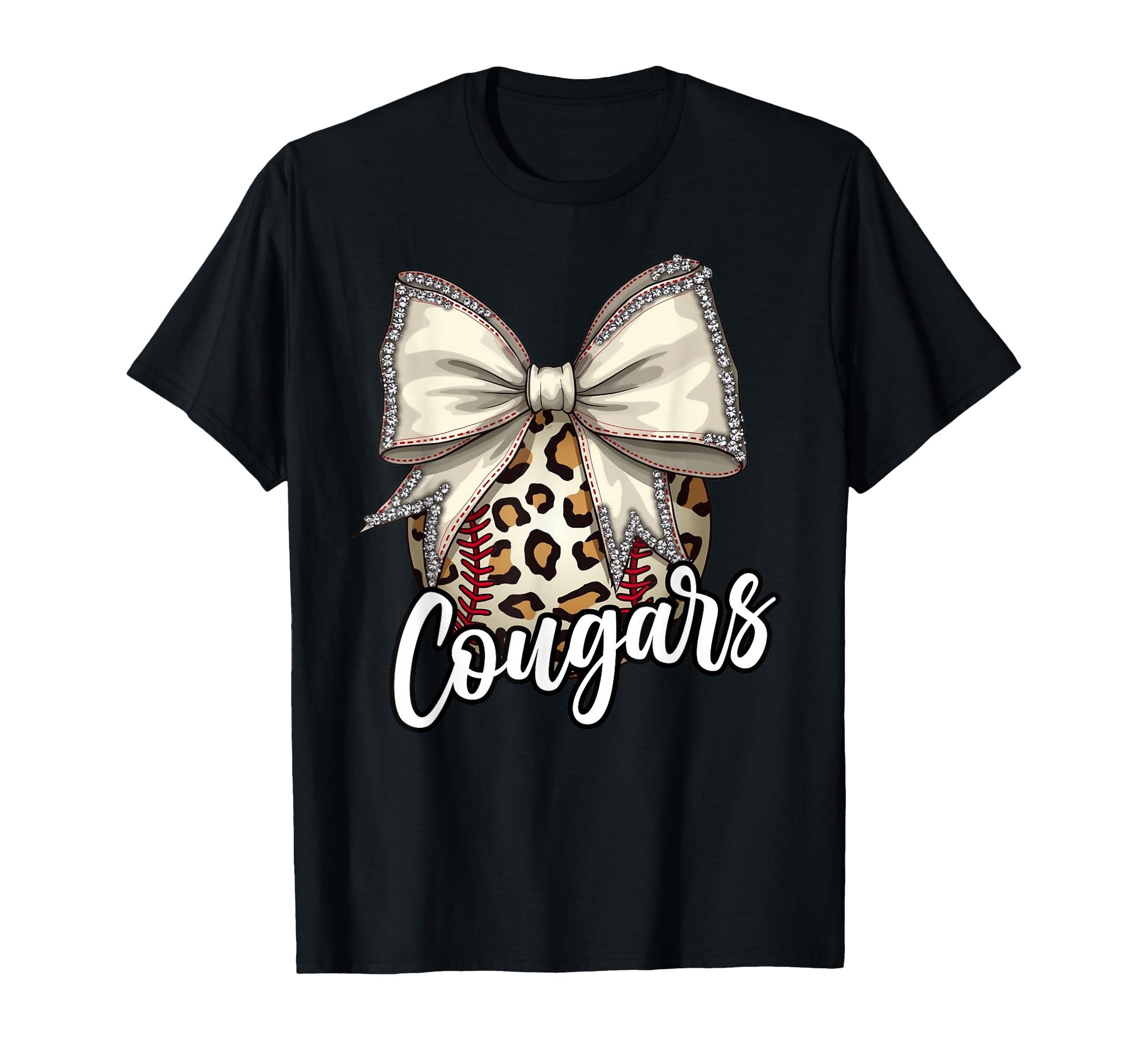 Cougars Baseball Mom Leopard Coquette T-Shirt - Custom Art Print Men Women - T-Shirt, Sweatshirt, Hoodie
