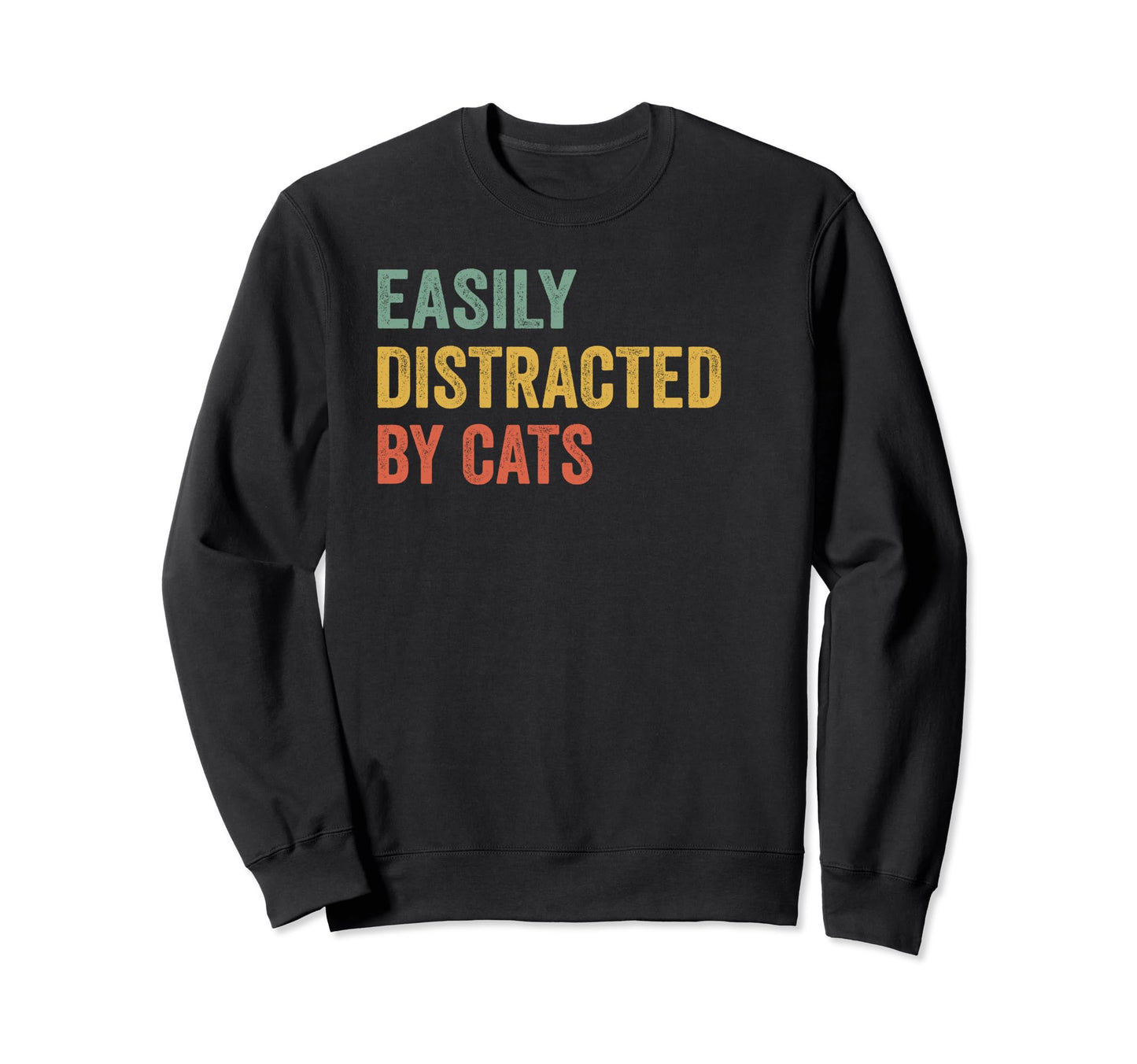 Easily Distracted Cats Pilot Distressed Sweatshirt - Novelty Apparel Unisex - T-Shirt, Sweatshirt, Hoodie