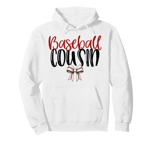 Baseball Cousin Coquette Bow Game Day Hoodie - Graphic Print Unisex - T-Shirt, Sweatshirt, Hoodie
