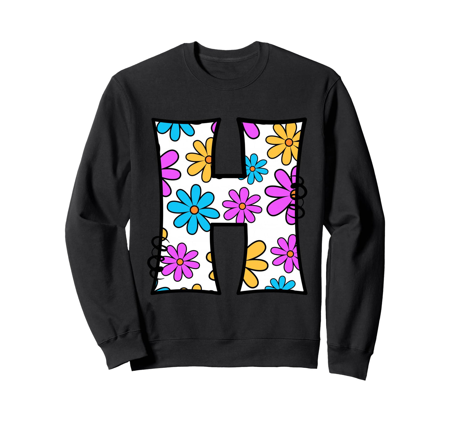 Letter H Daisy Floral Alphabet Sweatshirt - Minimalist Print Men Women - T-Shirt, Sweatshirt, Hoodie