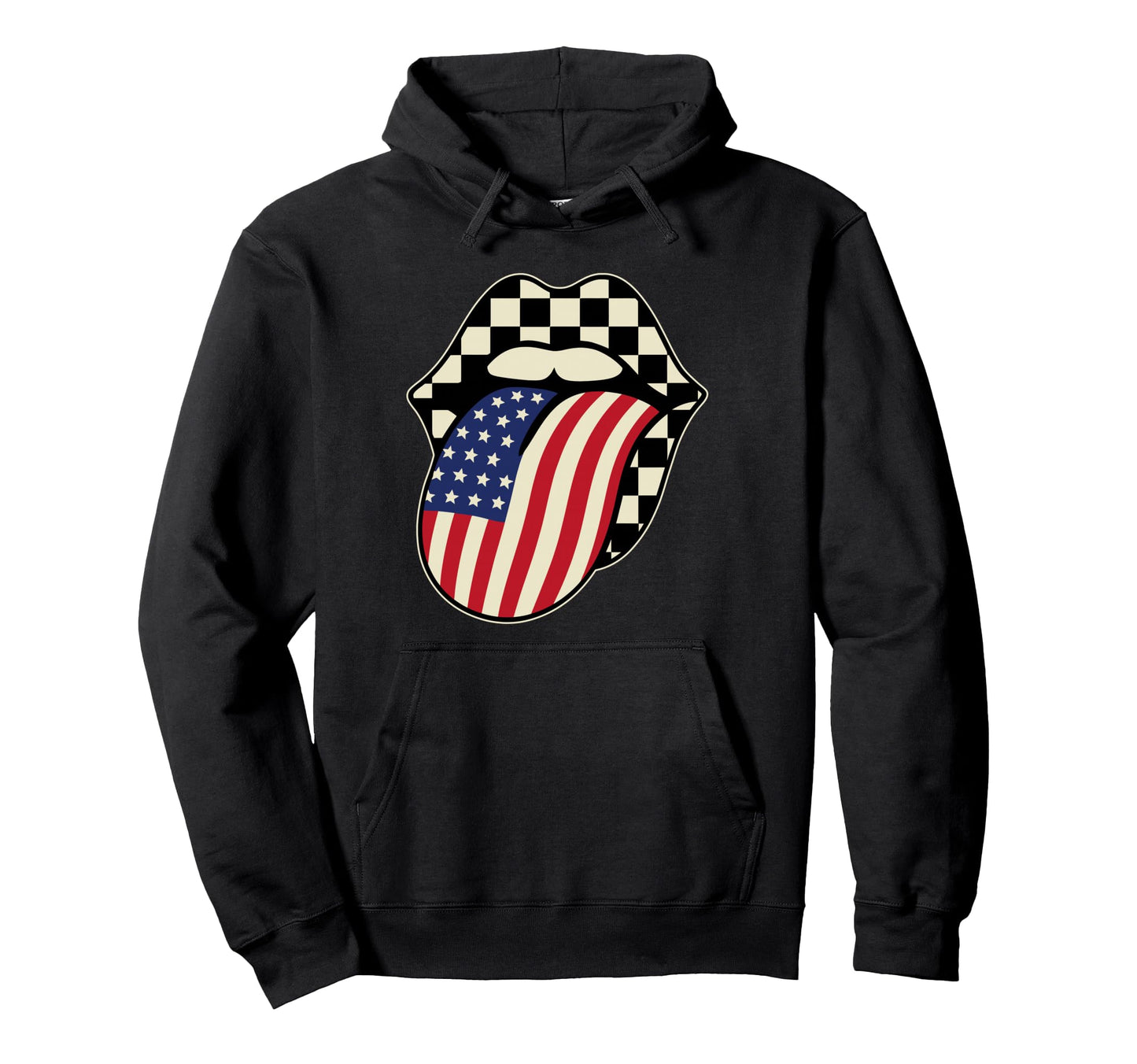 Checkered Lips Usa Flag Tongue American 4Th Hoodie - Graphic Print Unisex - T-Shirt, Sweatshirt, Hoodie