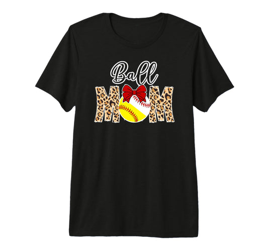 Ball Mom Leopard Softball Baseball T-Shirt - Fun Novelty Design for Adults - T-Shirt, Sweatshirt, Hoodie