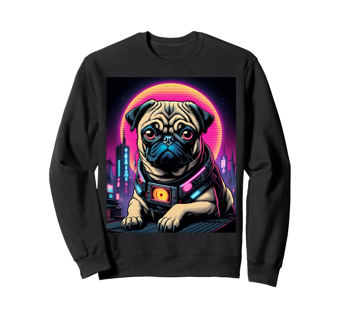 Japanese Vaporwave Pug 80S Synthwave Sweatshirt - Trendy Graphic Men Women - T-Shirt, Sweatshirt, Hoodie
