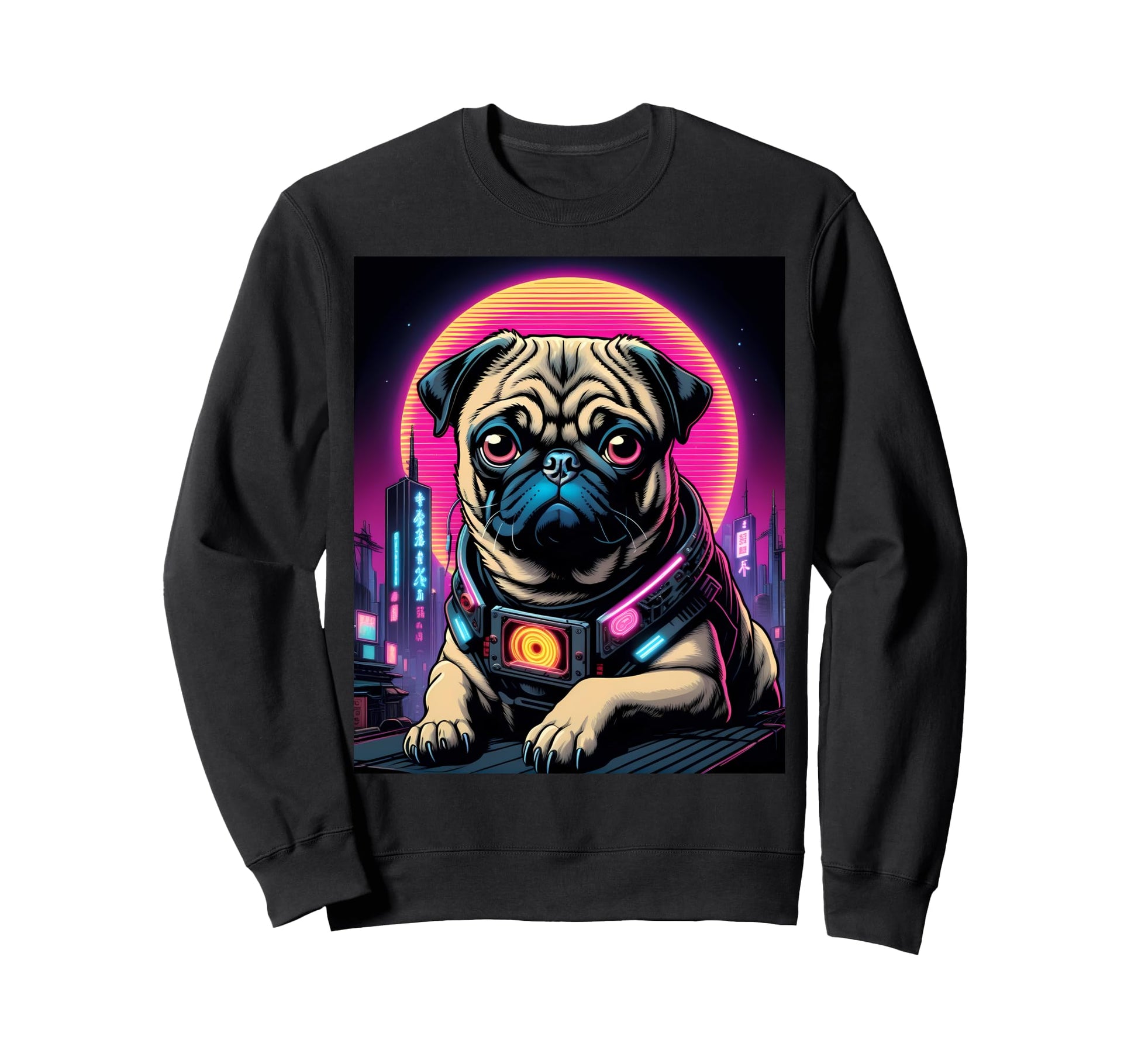 Japanese Vaporwave Pug 80S Synthwave Sweatshirt - Trendy Graphic Men Women - T-Shirt, Sweatshirt, Hoodie