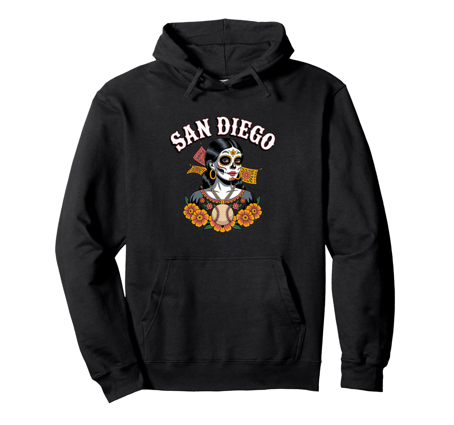San Diego Sugar Skull Baseball Dia De Hoodie - Unique Graphic Men Women - T-Shirt, Sweatshirt, Hoodie