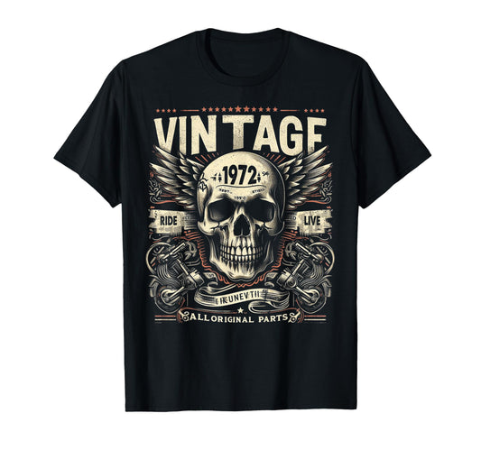 1972 Born 1972 Birthday Skull Biker T-Shirt - Aesthetic Graphic Unisex - T-Shirt, Sweatshirt, Hoodie