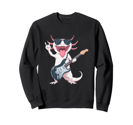 Axolotl Rock Music Guitar Player Sweatshirt - Trendy Graphic for Adults - T-Shirt, Sweatshirt, Hoodie