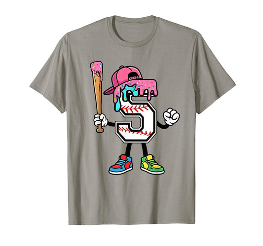 5Th Birthday Baseball Ice Cream Drip 5 T-Shirt - Unique Graphic for Adults - T-Shirt, Sweatshirt, Hoodie