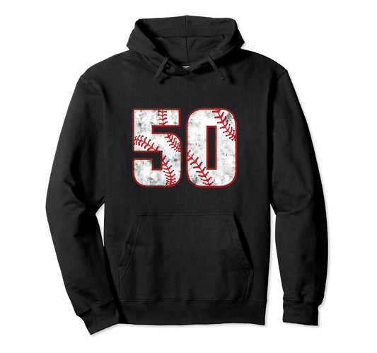 Baseball 50 Jersey Number Hoodie - Unique Graphic for Adults - T-Shirt, Sweatshirt, Hoodie