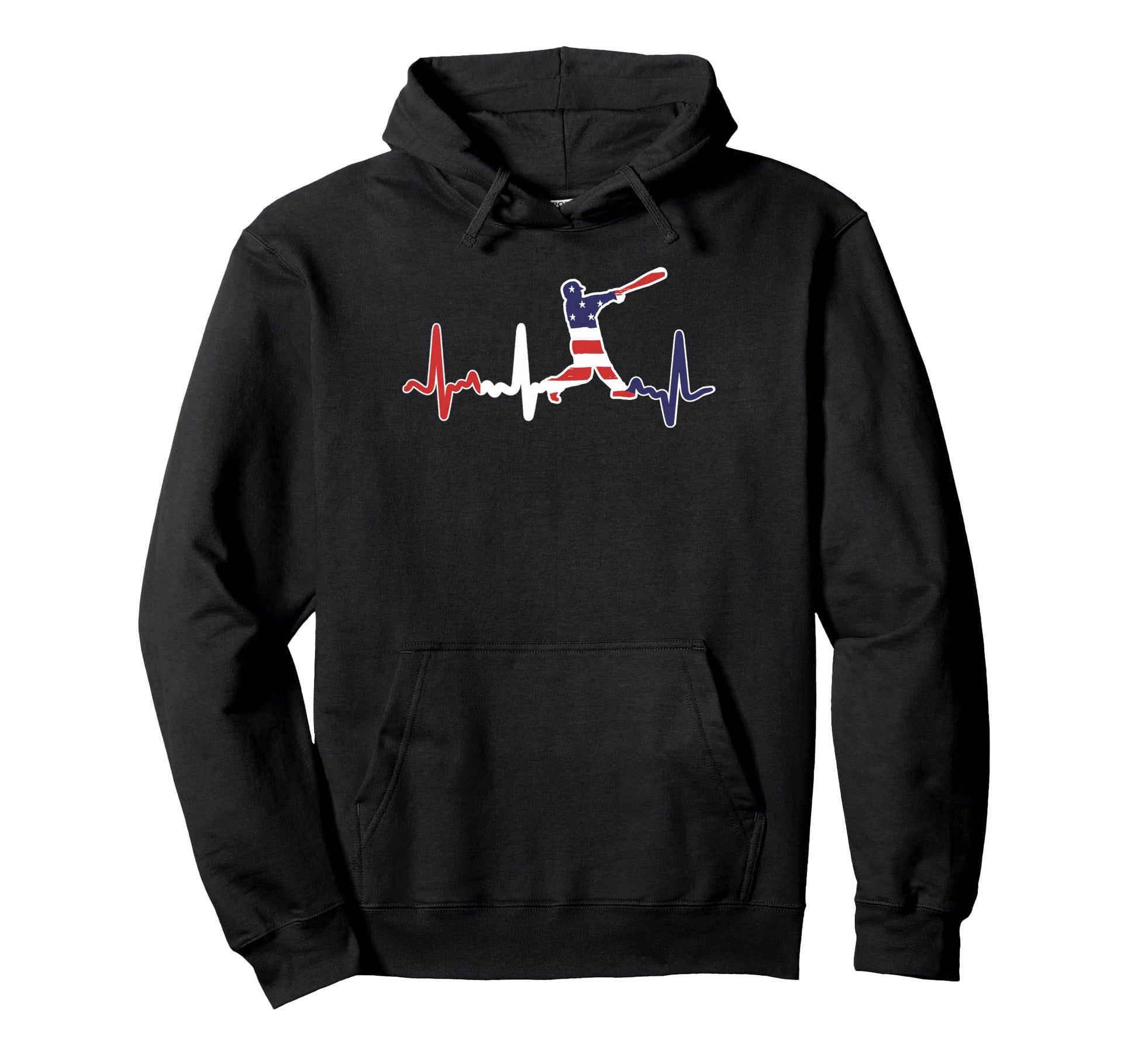 Home Run Baseball Flag Baseball Heartbeat Hoodie - Novelty Apparel Unisex - T-Shirt, Sweatshirt, Hoodie
