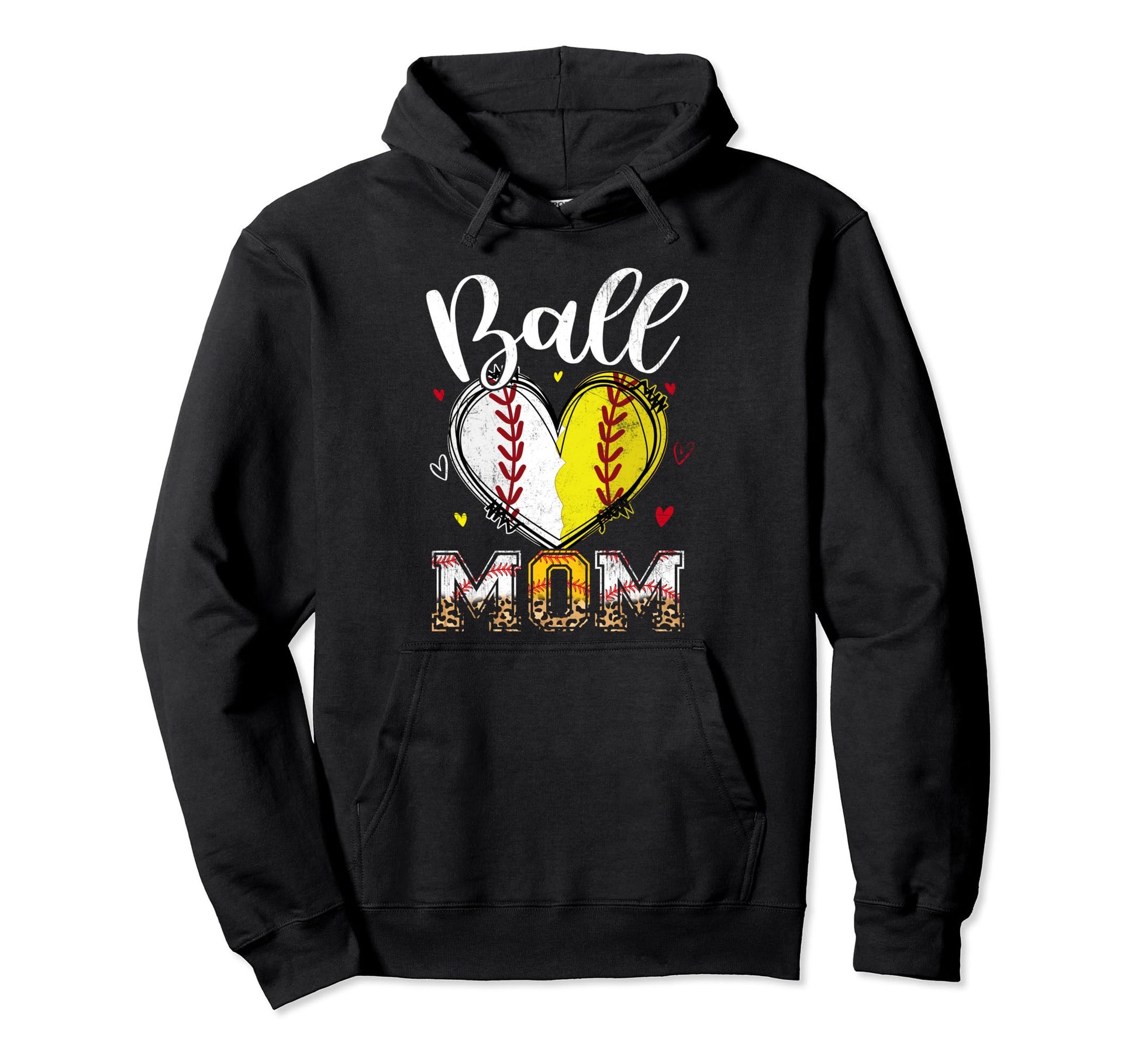 Ball Mom Softball Baseball Heart Hoodie - Fun Novelty Design Unisex - T-Shirt, Sweatshirt, Hoodie