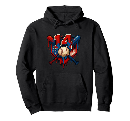 Baseball 14 Year Old Splash Drip 14Th Hoodie - Graphic Print Men Women - T-Shirt, Sweatshirt, Hoodie