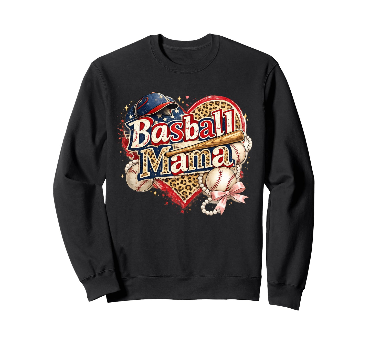 Baseball Mama Patriotic Leopard Sweatshirt - Graphic Print for Adults - T-Shirt, Sweatshirt, Hoodie