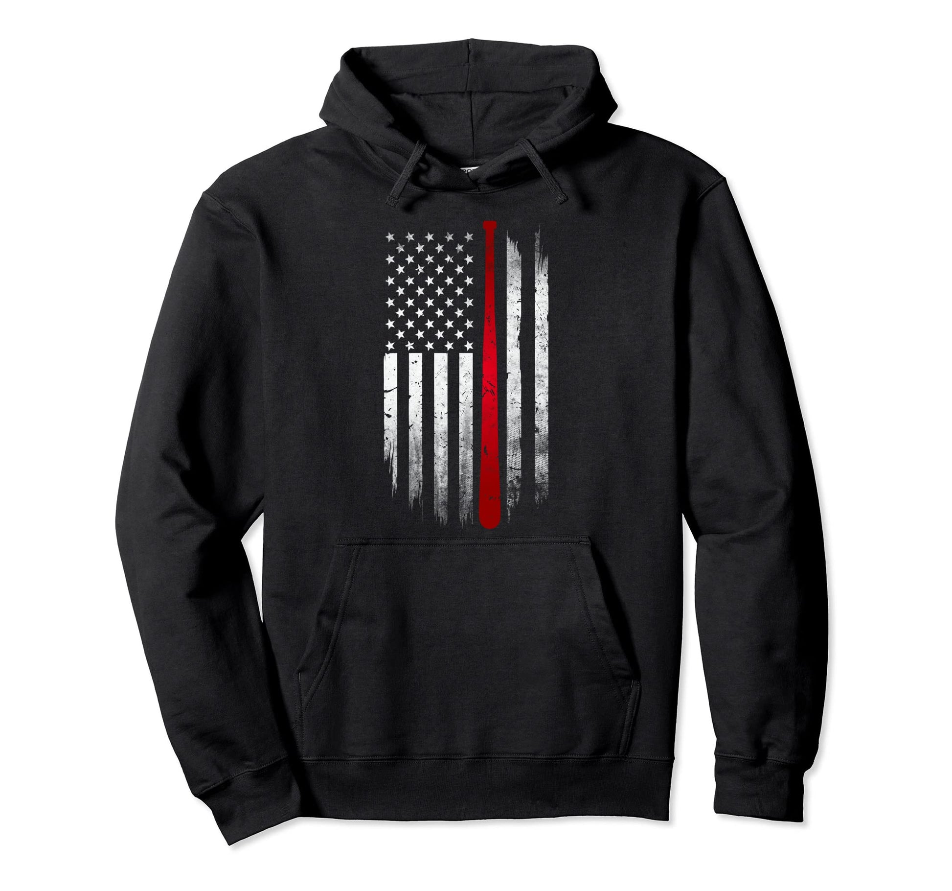 Baseball Usa Flag Distressed Hoodie - Fun Novelty Design for Adults - T-Shirt, Sweatshirt, Hoodie