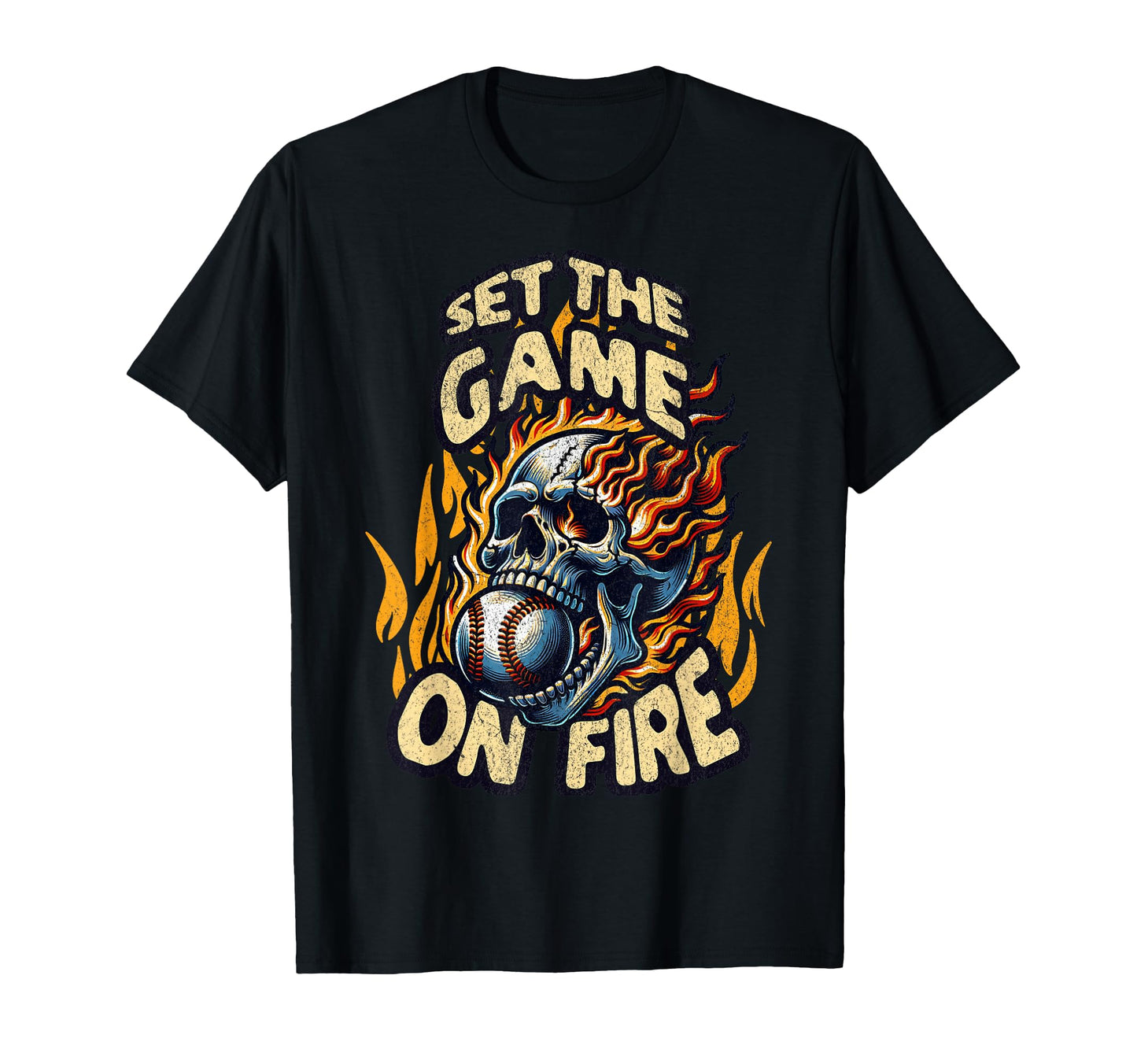 Set Game Fire Baseball Skull T-Shirt - Casual Everyday Wear for Adults - T-Shirt, Sweatshirt, Hoodie