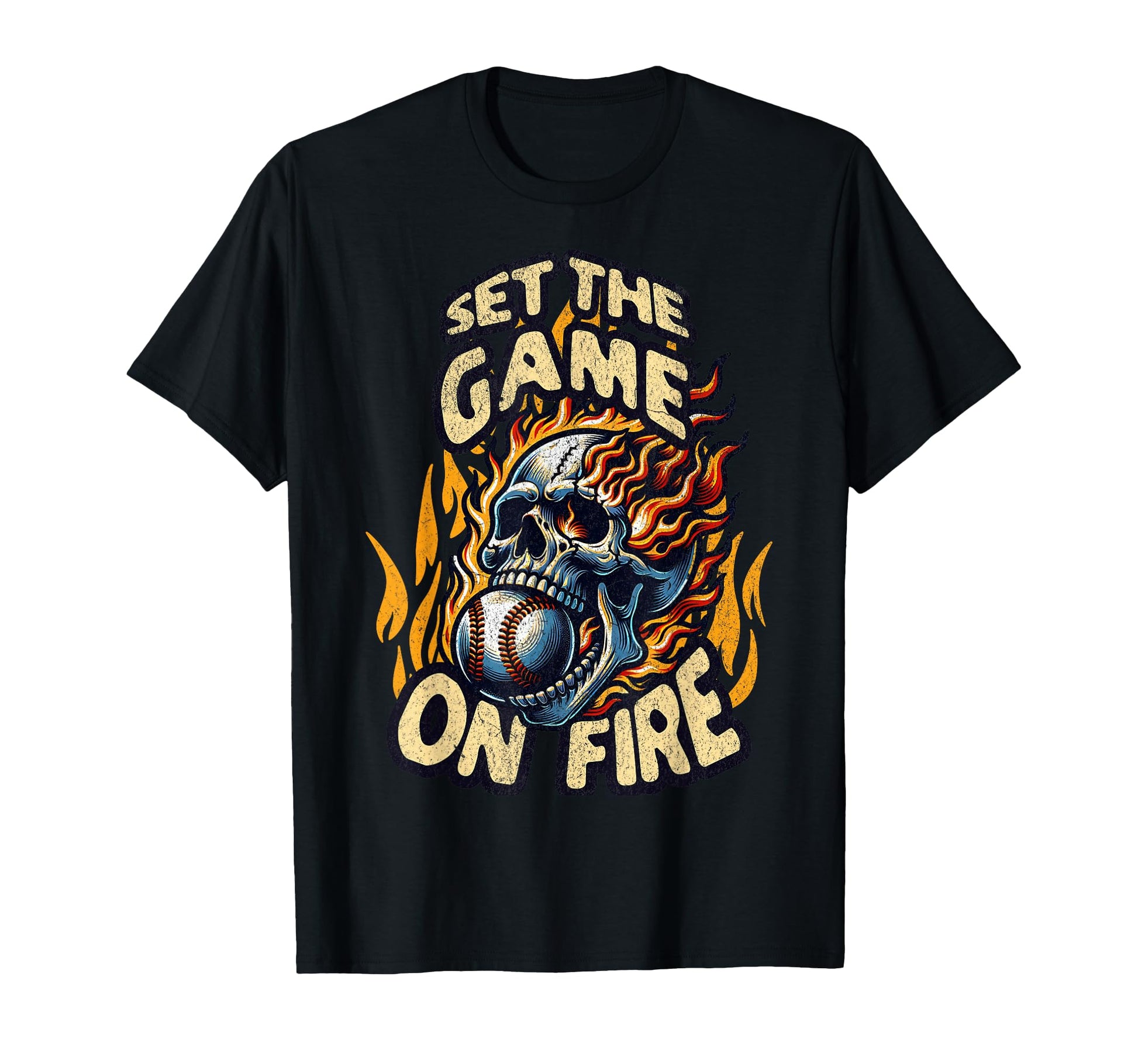 Set Game Fire Baseball Skull T-Shirt - Casual Everyday Wear for Adults - T-Shirt, Sweatshirt, Hoodie