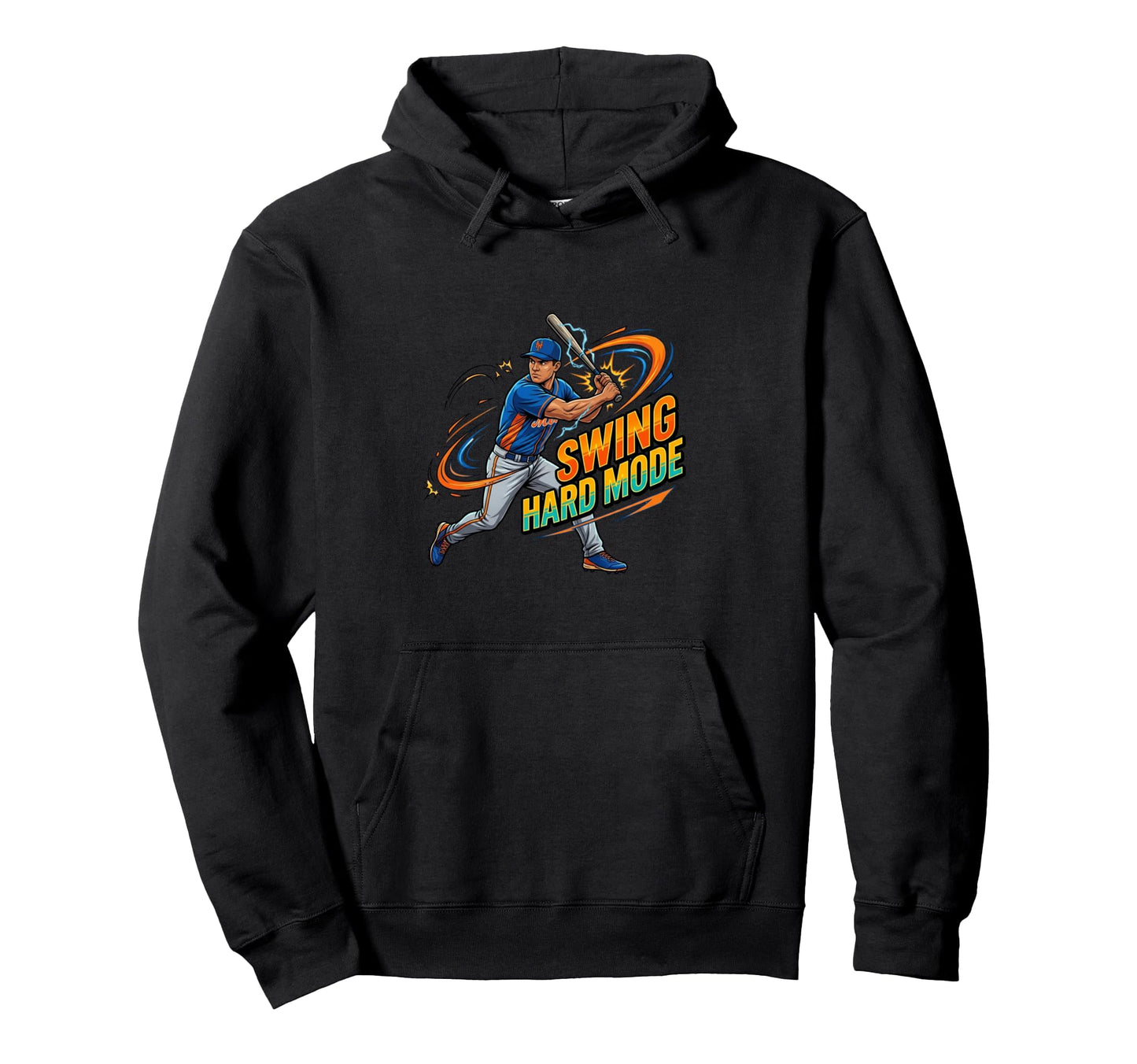 Swing Hard Mode Baseball Power Action Hoodie - Fun Novelty Design Unisex - T-Shirt, Sweatshirt, Hoodie