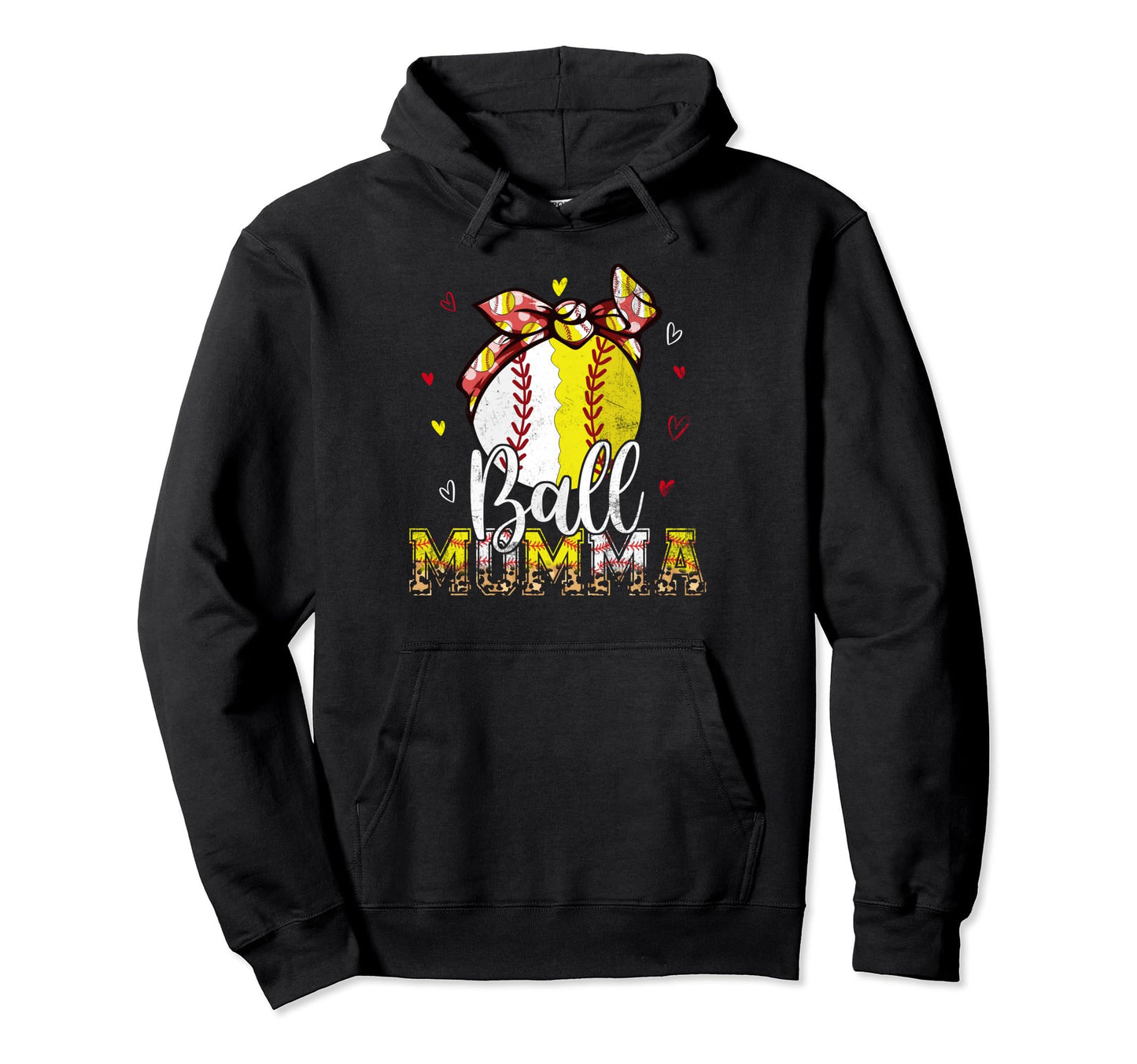 Softball Baseball Ball Momma Hoodie - Casual Everyday Wear Men Women - T-Shirt, Sweatshirt, Hoodie