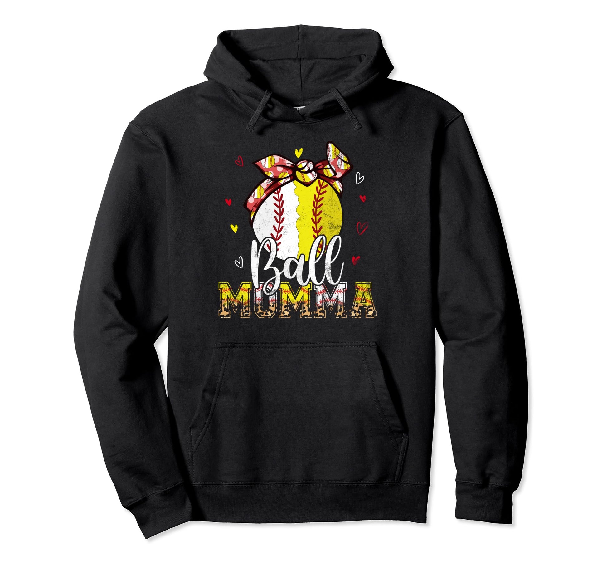 Softball Baseball Ball Momma Hoodie - Casual Everyday Wear Men Women - T-Shirt, Sweatshirt, Hoodie