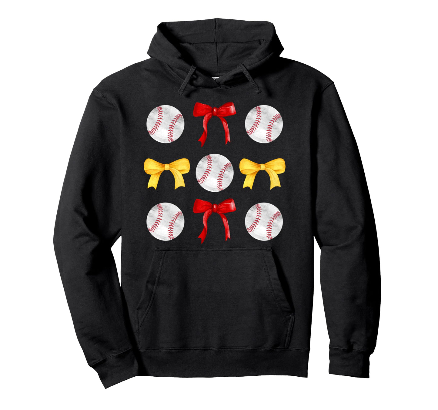 Baseballs Red Yellow Gold Bows Ball Hoodie - Fun Novelty Design for Adults - T-Shirt, Sweatshirt, Hoodie
