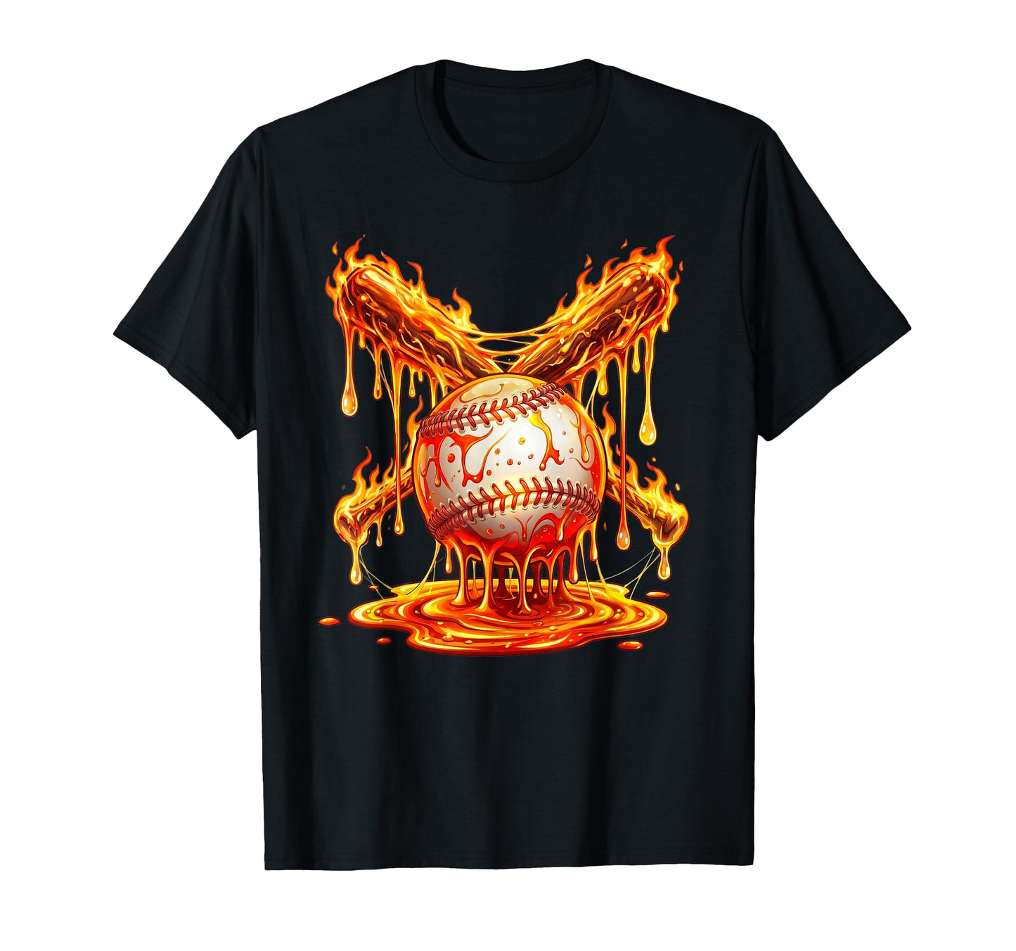 Baseball Drip Bats Flames Melting T-Shirt - Graphic Print for Adults - T-Shirt, Sweatshirt, Hoodie