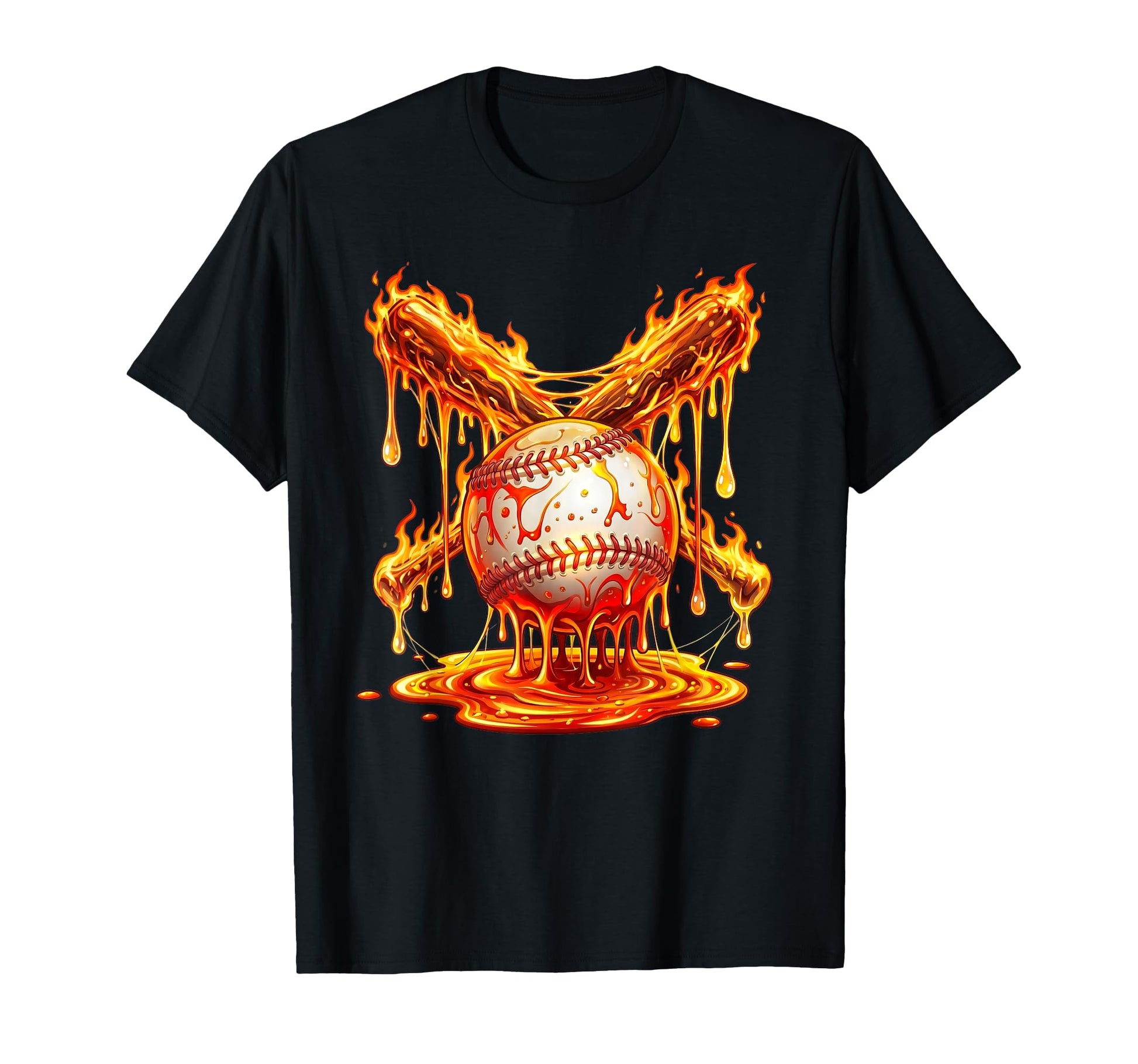 Baseball Drip Bats Flames Melting T-Shirt - Graphic Print for Adults - T-Shirt, Sweatshirt, Hoodie