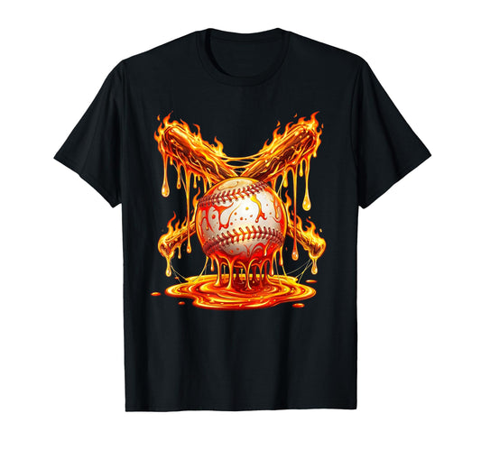 Baseball Drip Bats Flames Melting T-Shirt - Graphic Print for Adults - T-Shirt, Sweatshirt, Hoodie