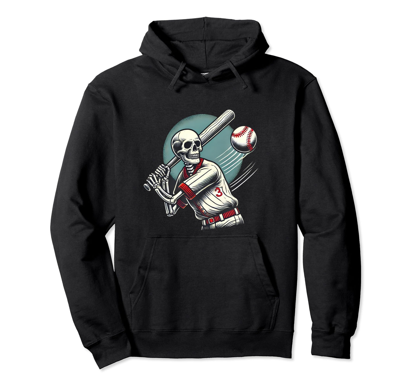 Skeleton Baseball Player Funny Halloween Hoodie - Graphic Print for Adults - T-Shirt, Sweatshirt, Hoodie