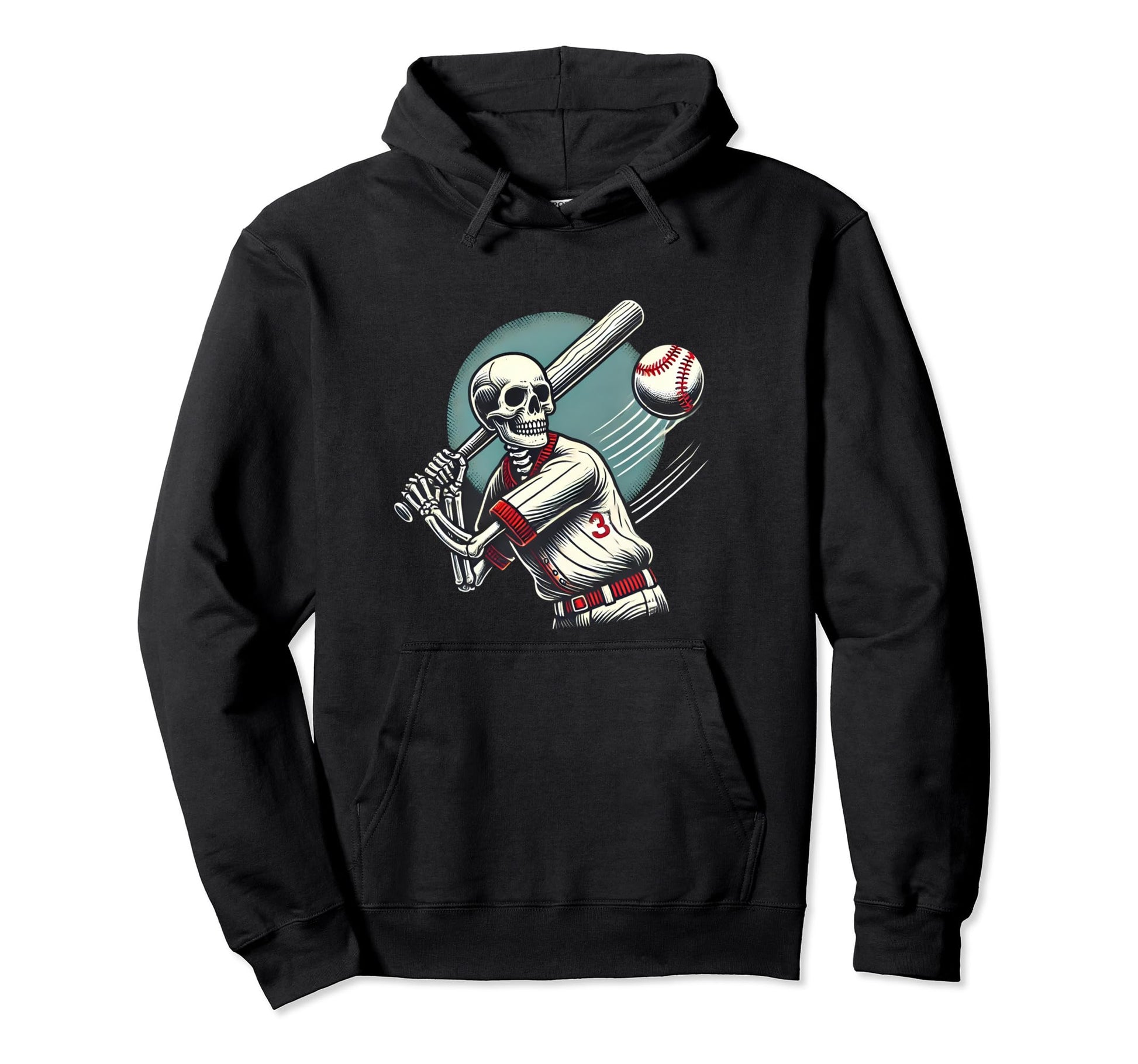 Skeleton Baseball Player Funny Halloween Hoodie - Graphic Print for Adults - T-Shirt, Sweatshirt, Hoodie