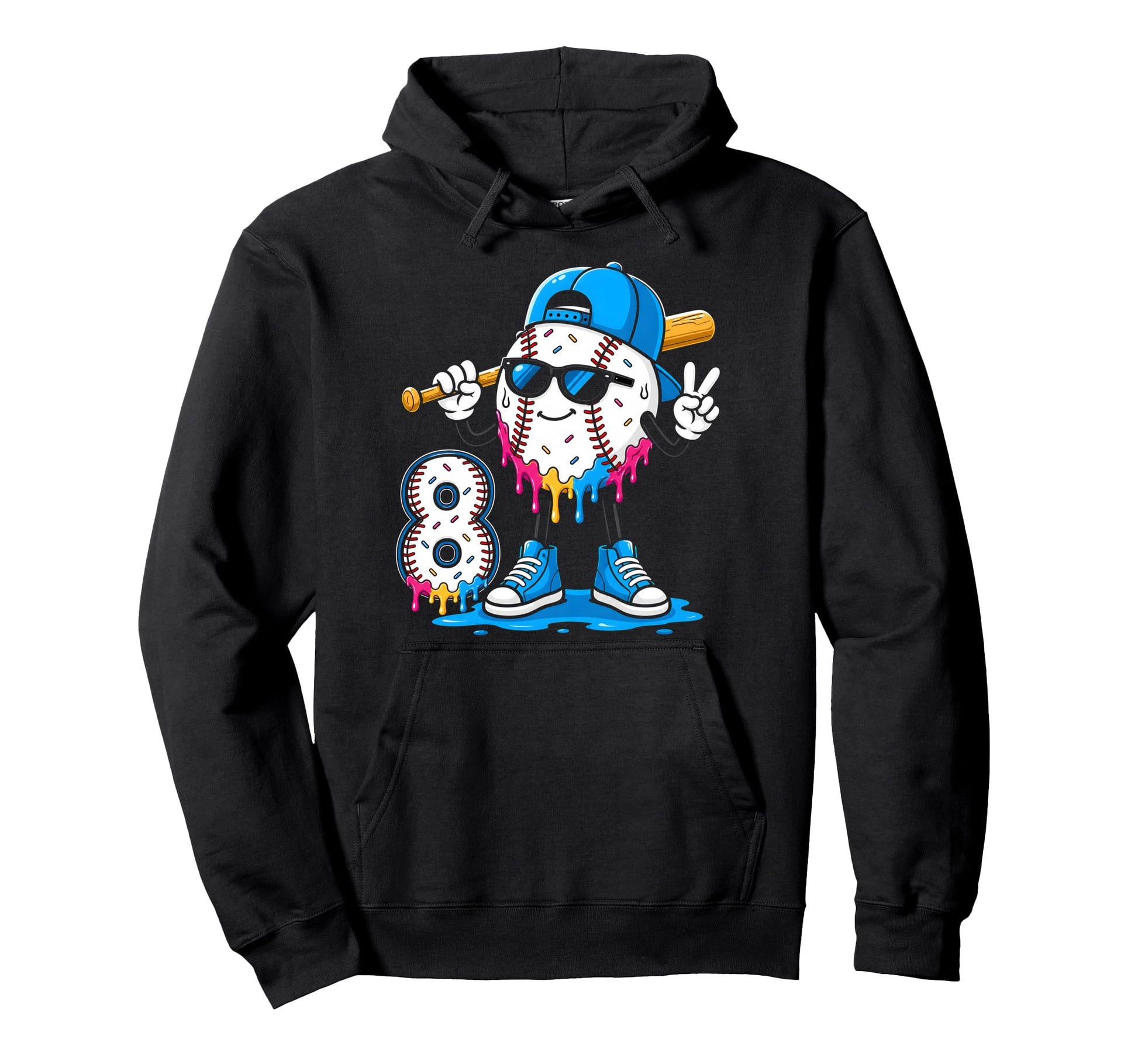 8Th Birthday Baseball Ice Cream Drip 8 Hoodie - Unique Graphic Men Women - T-Shirt, Sweatshirt, Hoodie