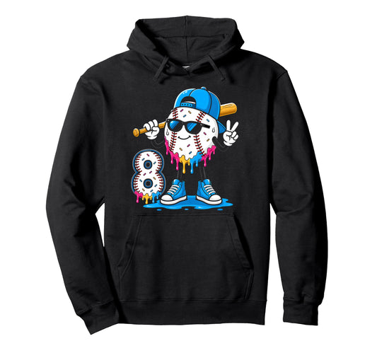 8Th Birthday Baseball Ice Cream Drip 8 Hoodie - Unique Graphic Men Women - T-Shirt, Sweatshirt, Hoodie