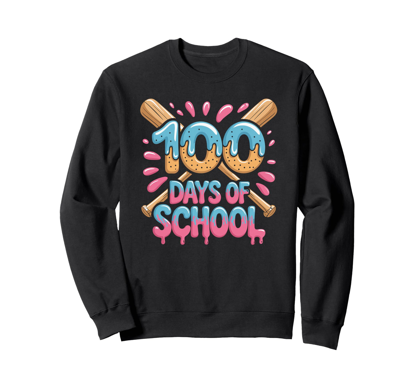 Baseball 100Th Day School Home Run Sweatshirt - Fun Novelty Design Unisex - T-Shirt, Sweatshirt, Hoodie