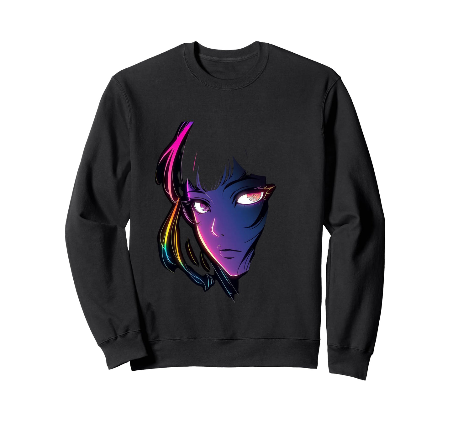 80S Cyber Anime Portrait Synthwave Sweatshirt - Graphic Print for Adults - T-Shirt, Sweatshirt, Hoodie